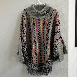 Loana Woman’s Elegant Poncho Knitted one size fits most! High neck!